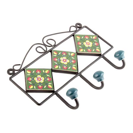 Forest Green Yellow Floral Tiles Hooks